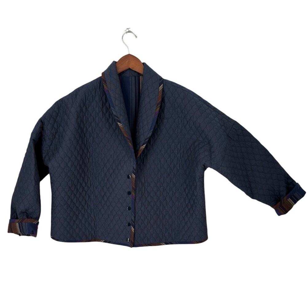 Quilted Crop Jacket Custom Made Lined M/L Blue Lagenlook Festival New